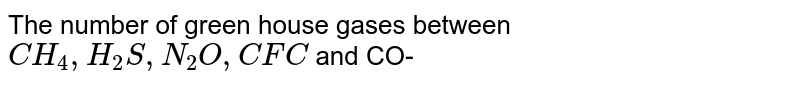 The number of green house gases between CH_4,H_2S,N_2O,CFC and CO-
