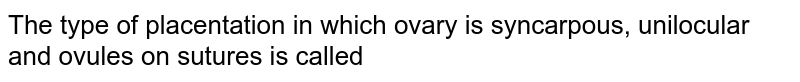 The type of placentation in which ovary is syncarpous unilocular and ovules on sutures is called