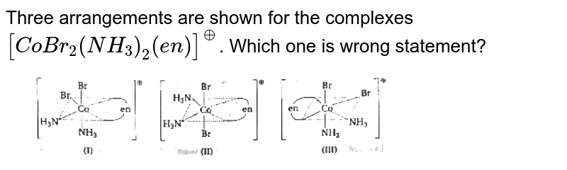 Three arrangements are shown for the complexes `[CoBr_(2)(NH_(3))_(2)(en)]^(o+)`. Which one is wrong statement? <br> <img src="https://d10lpgp6xz60nq.cloudfront.net/physics_images/BLJ_VKJ_ORG_CHE_C04_E01_076_Q01.png" width="80%">