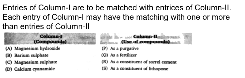 Entries of Column-I are to be matched with entrices of Column-II. Each entry of Column-I may have the matching with one or more than entries of Column-II <br> <img src="https://d10lpgp6xz60nq.cloudfront.net/physics_images/BLJ_VKJ_ORG_CHE_C06_E05_006_Q01.png" width="80%">