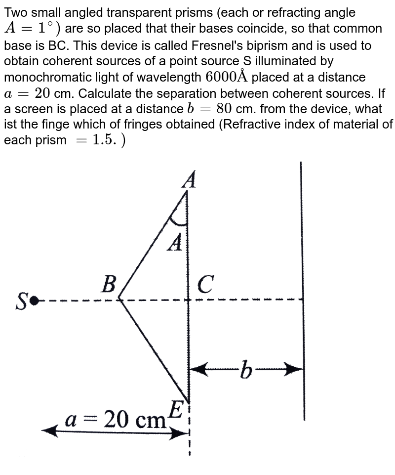 A Source Of Wavelength 6000 Å Illuminates A Fresnel’s Biprism Of R