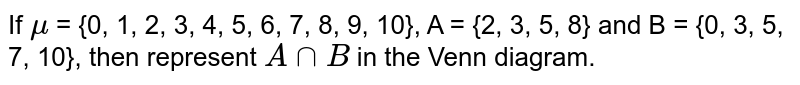 If `mu` = {0, 1, 2, 3, 4, 5, 6, 7, 8, 9, 10}, A = {2, 3, 5, 8} and B = {0, 3, 5, 7, 10}, then represent `AnnB` in the Venn diagram.