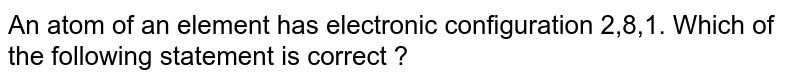 An atom of an element has electronic configuration 2,8,1. Which of the following statement is correct ?