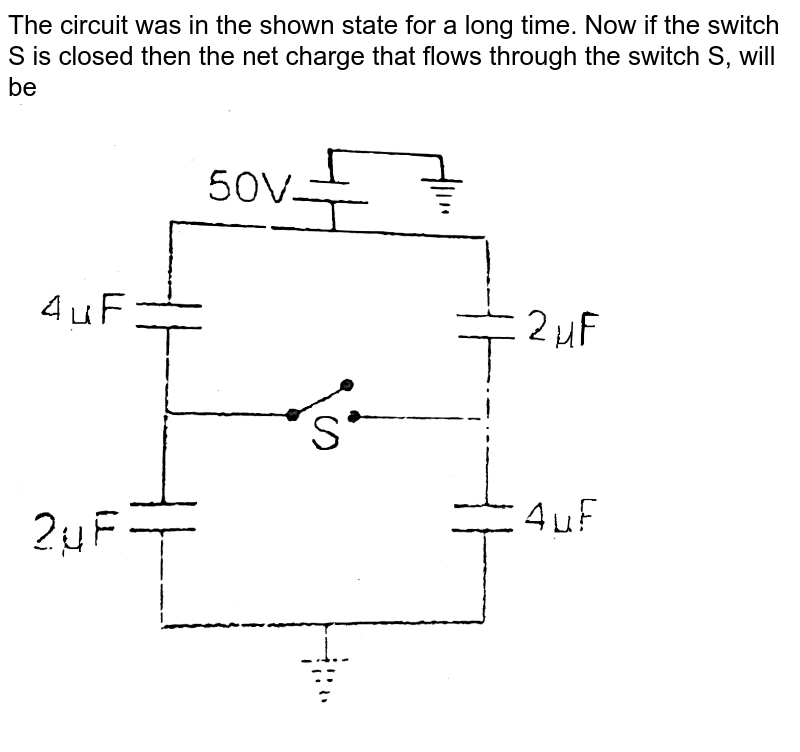 The circuit was in the shown state for a long time. Now if the switch S is closed then the net charge that flows through the switch S, will be