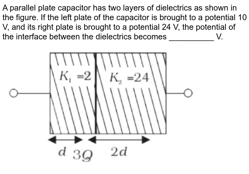 A parallel plate capacitor has 3 dielectrics with relative permitt