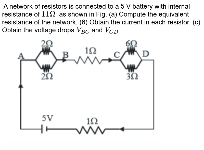 A network of resistors is connected to a 16V battery of internal r