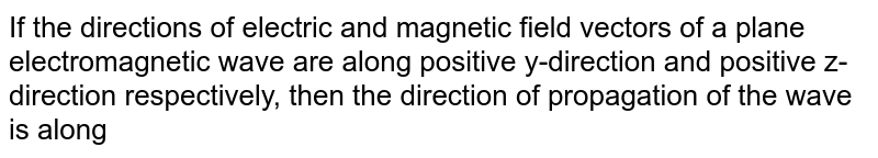 If the directions of electric and magnetic field vectors of a plane electromagnetic wave are along positive y-direction and positive z-direction respectively, then the direction of propagation of the wave is along