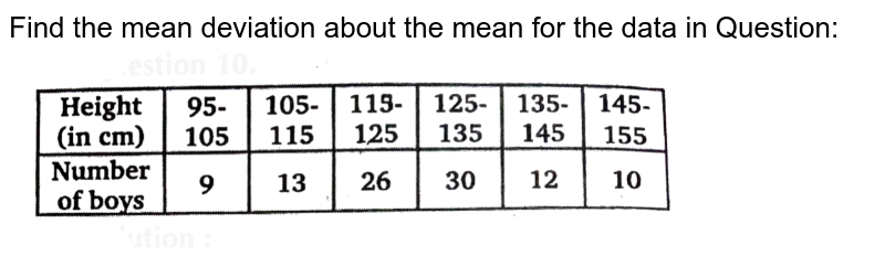 Find the mean deviation about the mean for the data in Question: