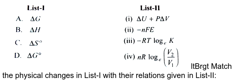 ltBrgt Match the physical changes in List-I with their relations given in List-II: