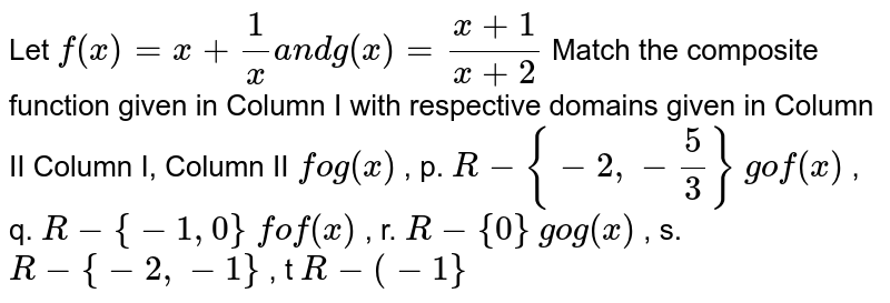 0 8let F X In X And G X X2 1column I Contains Composite Functions And Column Ii Contains Their Domain Match The Entries Of Column I With Their Corresponding Answer Is Column Ii Column 1column Ii P 1 00 A Fog B Gof 0 0 00 700 1 U 1 00 D