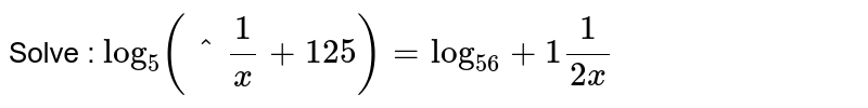 If `log_5(5^(1/x)+125)=log_5 6+1+1/(2x)`, then `x` =