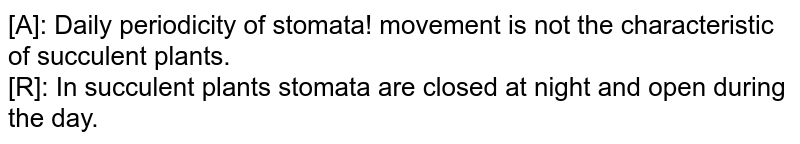 [A]: Daily periodicity of stomata movement is not the characteristic of succulent plants. [R]: In succulent plants stomata are closed at night and open during the day.