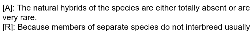 [A]: The natural hybrids of the species are either totally absent or are very rare. [R]: Because members of separate species do not interbreed usually
