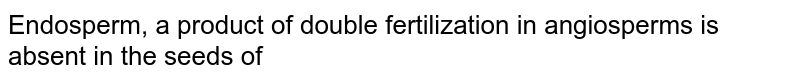 Endosperm, a product of double fertilization in angiosperms is absent in the seeds of