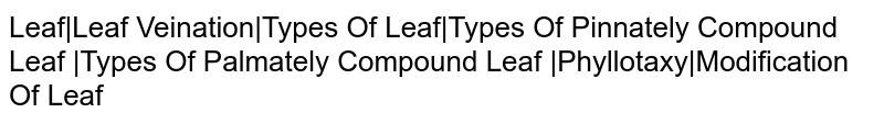 Leaf|Leaf Veination|Types Of Leaf|Types Of Pinnately Compound Leaf |Types Of Palmately Compound Leaf |Phyllotaxy|Modification Of Leaf