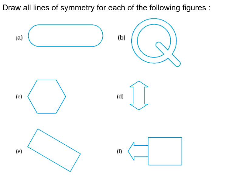 Draw all lines of symmetry for each of the following figures :