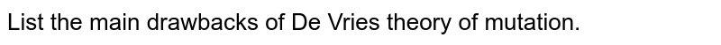 List the main drawbacks of De Vries theory of mutation.