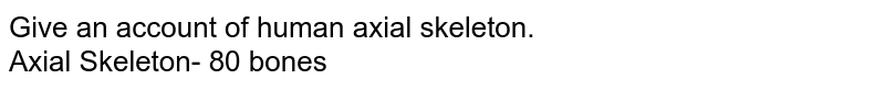 Give an account of human axial skeleton. Axial Skeleton- 80 bones