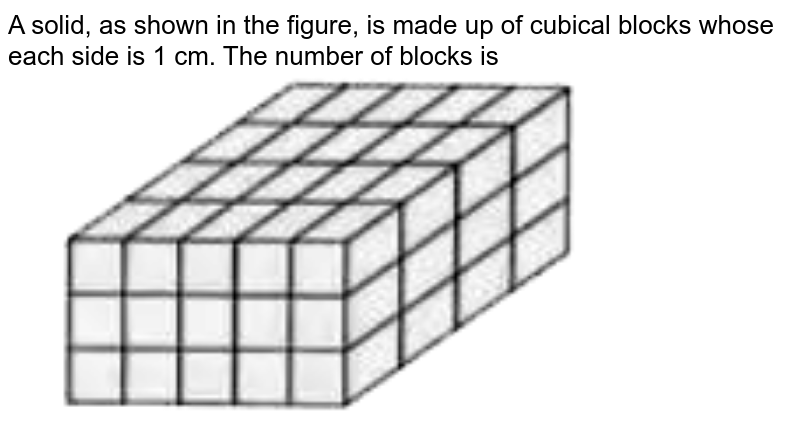 A solid, as shown in the figure, is made up of cubical blocks whose each side is 1 cm. The number of blocks is
