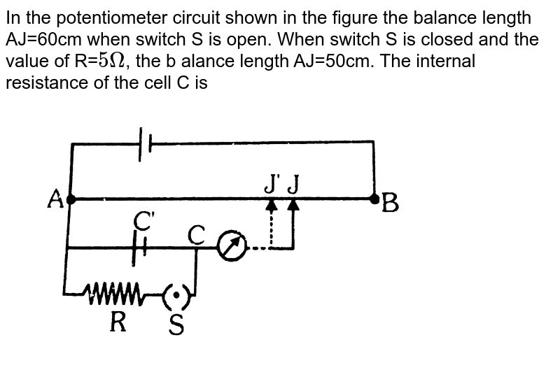 In the potentiometer circuit shown in the figure the balance length AJ