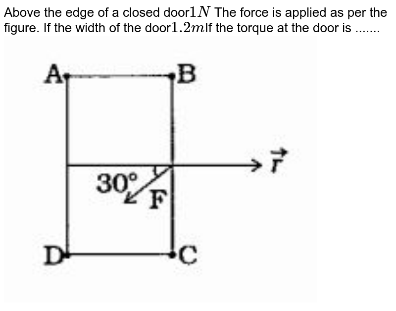 Above the edge of a closed door 1 N The force is applied as per the figure. If the width of the door 1.2 m If the torque at the door is ....... yes.