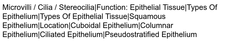Microvilli / Cilia / Stereocilia|Function: Epithelial Tissue|Types Of Epithelium|Types Of Epithelial Tissue|Squamous Epithelium|Location|Cuboidal Epithelium|Columnar Epithelium|Ciliated Epithelium|Pseudostratified Epithelium