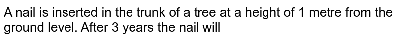 A nail is inserted in the trunk of a tree at a height of 1 metre from the ground level. After 3 years the nail will
