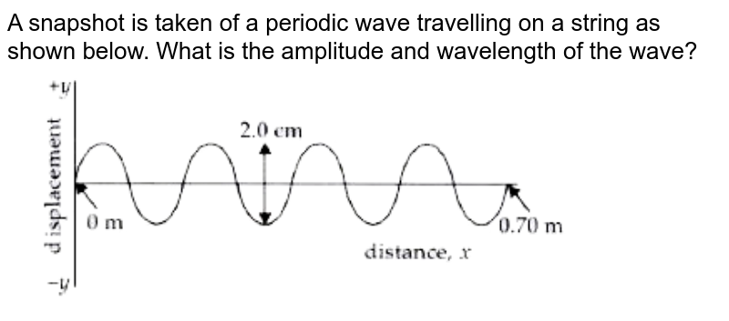 A snapshot is taken of a periodic wave travelling on a string as shown below. What is the amplitude and wavelength of the wave?