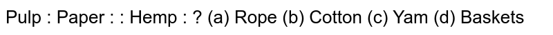 Pulp : Paper : : Hemp : ? (a) Rope (b) Cotton (c) Yam (d) Baskets