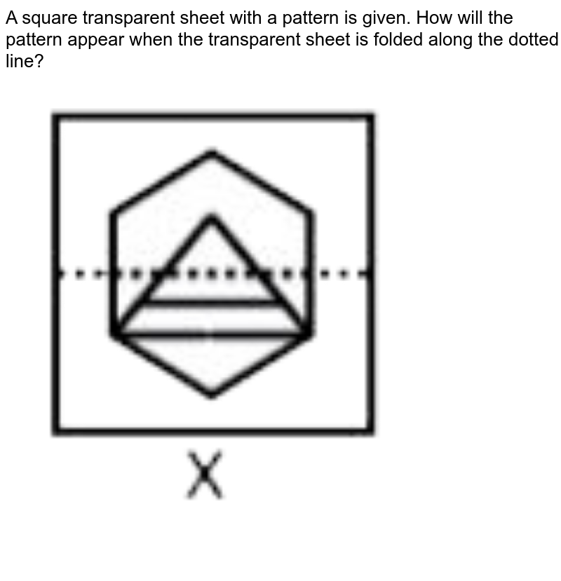 A square transparent sheet with a pattern is given. How will the pattern appear when the transparent sheet is folded along the dotted line?