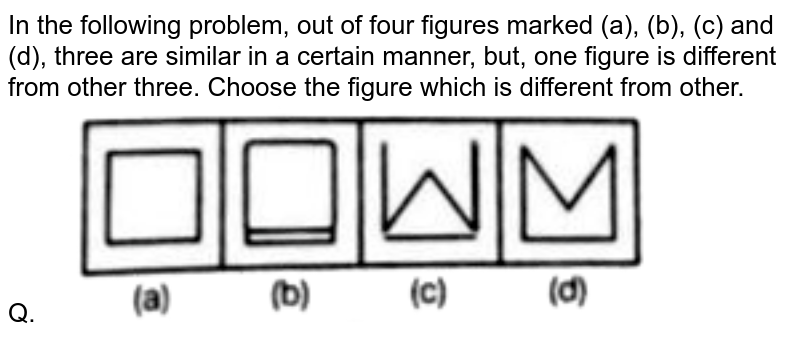 In the following problem, out of four figures marked (a), (b), (c) and (d), three are similar in a certain manner, but, one figure is different from other three. Choose the figure which is different from other. Q.