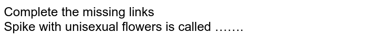 Complete the missing links Spike with unisexual flowers is called …….