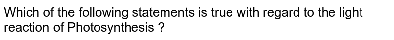 Which of the following statements is true with regard to the light reaction of Photosynthesis ?