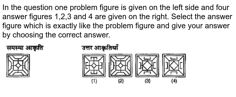 In the question one problem figure is given on the left side and four answer figures 1,2,3 and 4 are given on the right. Select the answer figure which is exactly like the problem figure and give your answer by choosing the correct answer.