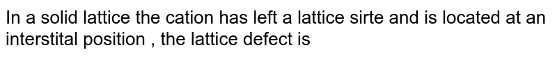 In a solid lattice, the cation has left a lattice site and is located at an interstitial position. The lattice defect is