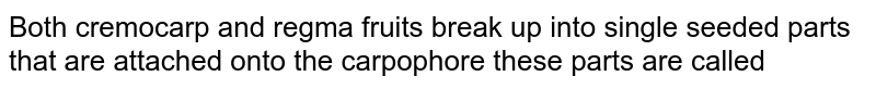 Both cremocarp and regma fruits break up into single seeded parts that are attached onto the carpophore these parts are called