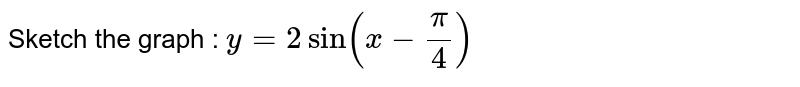 Sketch the graph : `y=2 sin (x - pi/4)`