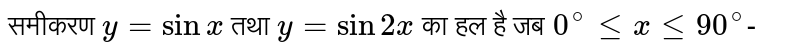 समीकरण `y=sinx` तथा `y=sin2x` का हल है जब `0^(@)lexle90^(@)`- 