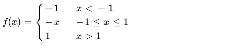 `f(x)={{:(-1,, x lt-1),(-x,,-1 le x le1),(1, , x gt 1):}` 