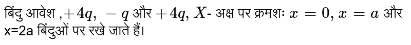 बिंदु  आवेश ,`+4q,-q` और `+4q,X`- अक्ष पर क्रमशः `x=0,x=a` और x=2a बिंदुओं  पर रखे जाते हैं। 