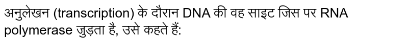 अनुलेखन (transcription) के दौरान DNA की वह साइट जिस पर RNA polymerase जुड़ता है, उसे कहते हैं: