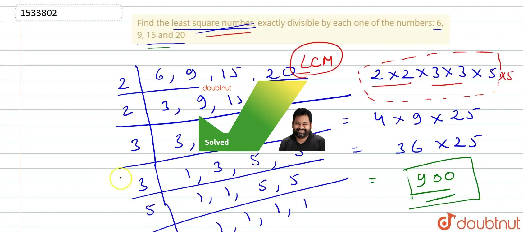 Find the least square number, exactly divisible by each one of the n