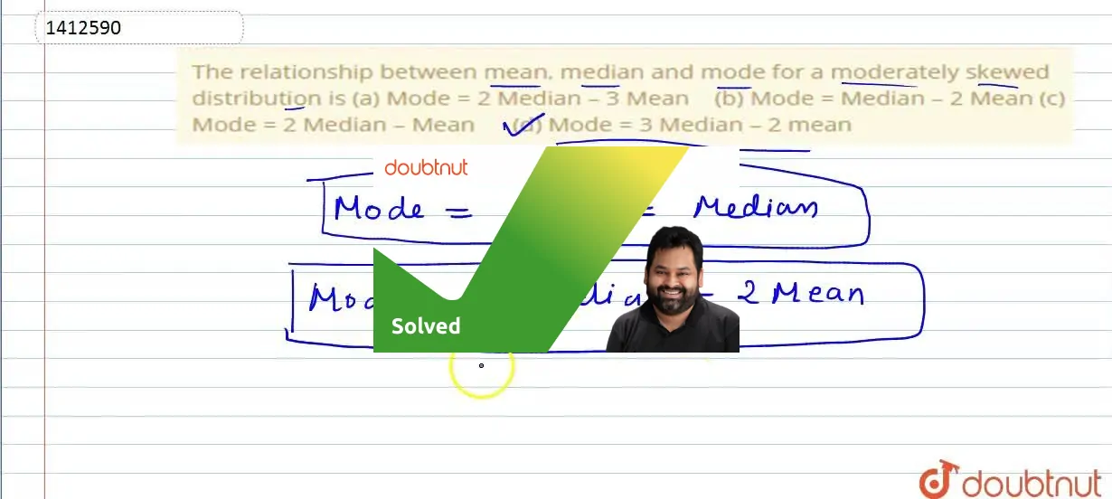 The relationship between mean, median and mode for a moderately skewed