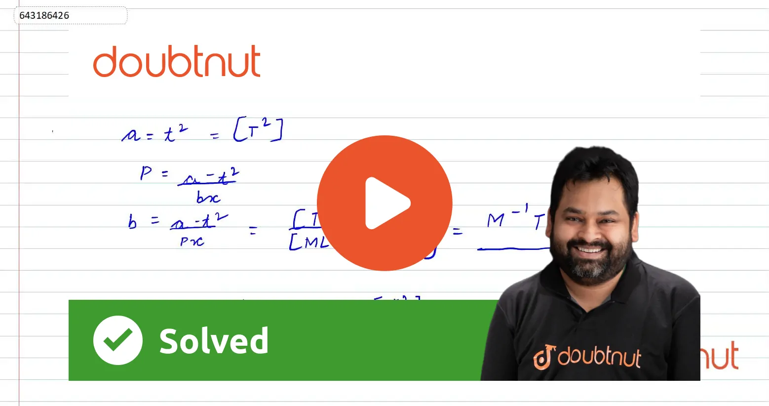 The Dimensions Of A B In The Equation P=(a-t^(2)) (bx) Where P Is Pre