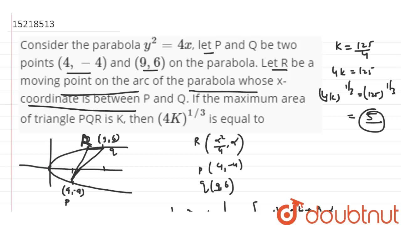Consider The Parabola Y 2 4x Let P And Q Be Two Points 4 4 And 9 6 On The Parabola Let R Be A Moving Point On The Arc Of The Parabola Whose X Coordinate Is Consider The Parabola Y 2 4x Let P And Q Be Two Points 4 4 And 9 6 On The Parabola Let R Be A Moving Point On The Arc Of The Parabola Whose X Coordinate Is