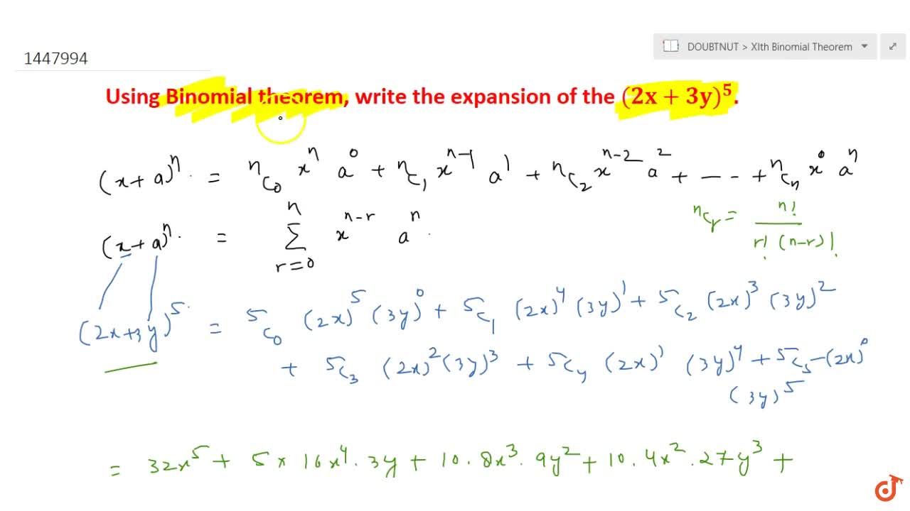 Using Binomial Theorem Write Down The Expansion Of 2x 3y 5