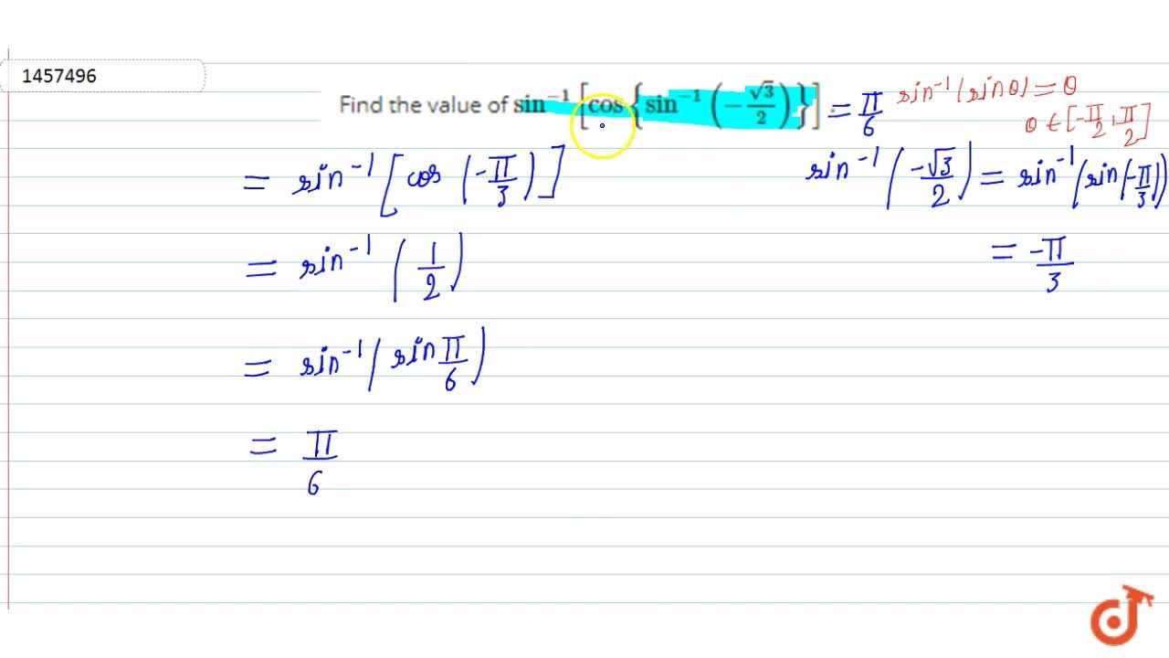 Find The Value Of Sin 1 Cos Sin 1 Sqrt 3 2