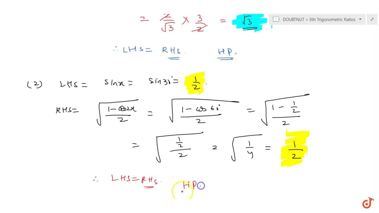 If X 30 Verify That I Tan2x 2tanx 1 Tan 2x Ii Sinx Sqrt 1 Cos2x 2