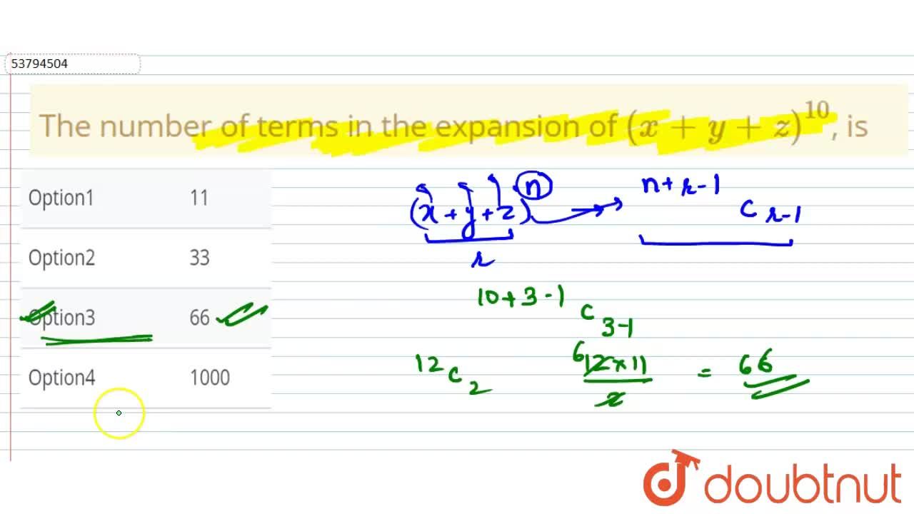 The Number Of Terms In The Expansion Of X Y Z 10 Is