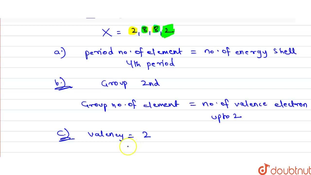 The Electronic Configuration Of An Element X Is 2 8 8 2 To Which A Period And B Group Of The Modern Periodic Table Does X Belong State Its Valency Justify Your Answer The Electronic Configuration Of An Element X Is 2 8 8 2 To Which A Period And B Group Of The Modern Periodic Table Does X Belong State Its Valency Justify Your Answer